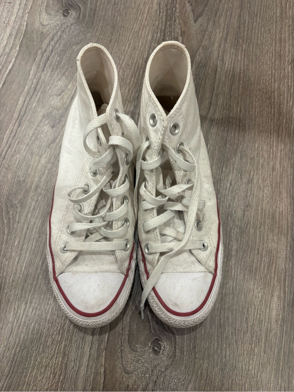 Womanβs High-Top Canvas Sneakers in Off-White with Red Trim